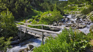 Wooden bridge over River near Vihren hut, Pirin Mountain
