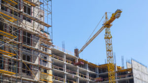 Building construction with crane
